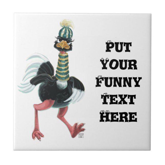 Arctic Ostrich on the Run Ceramic Tile (Front)