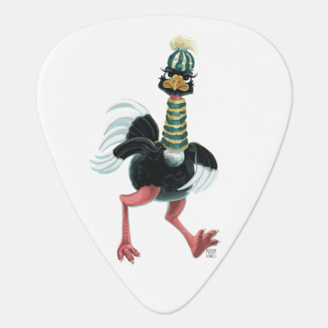 Arctic Ostrich on the Run Guitar Pick (Front)
