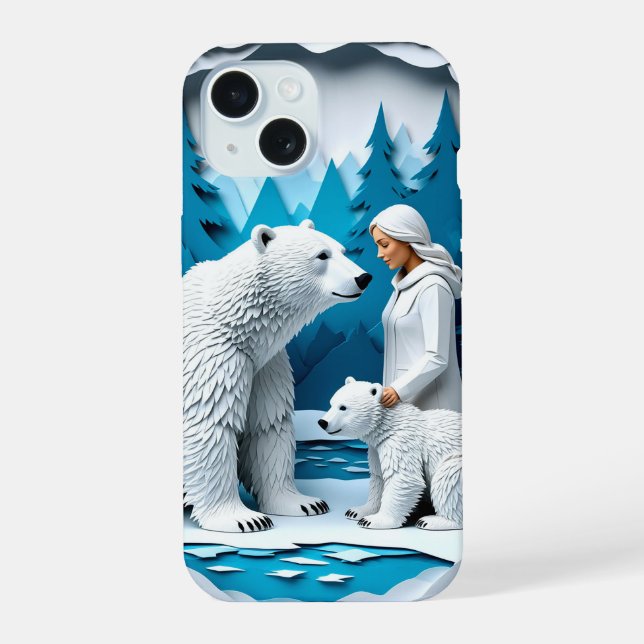 Arctic Paper Winter Magic ✨ Polar Bear Scene Iphone Case (Back)
