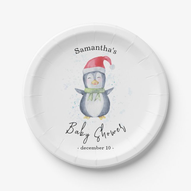 Arctic Penguin - baby shower Paper Plates (Front)
