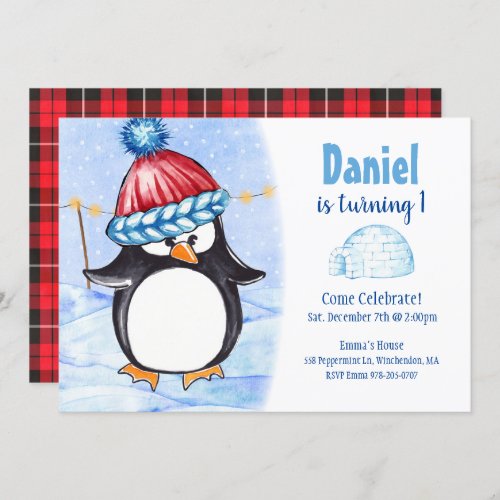 Arctic Penguin Kids Birthday Party Invitation