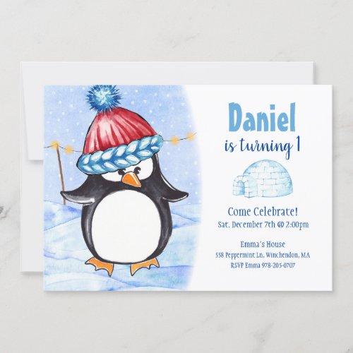 Arctic Penguin Kids Birthday Party Invitation