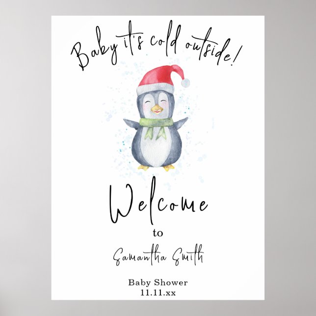 Arctic Penguin Welcome baby shower Poster (Front)