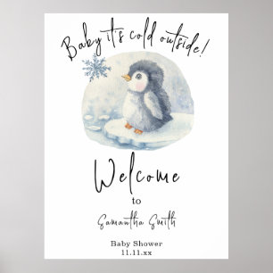 Arctic Penguin Welcome baby shower Poster