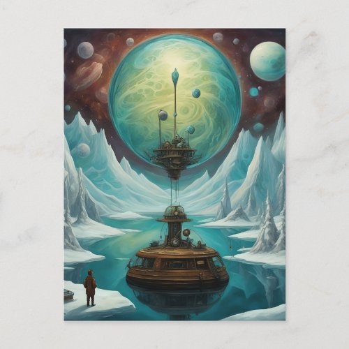 Arctic Planet with Expedtion examine alien  Holiday Postcard