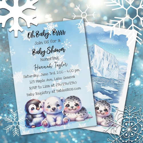 Arctic Polar Animals Winter Baby Shower Invitation
