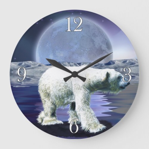 Arctic Polar Bear  Aurora Art Clock