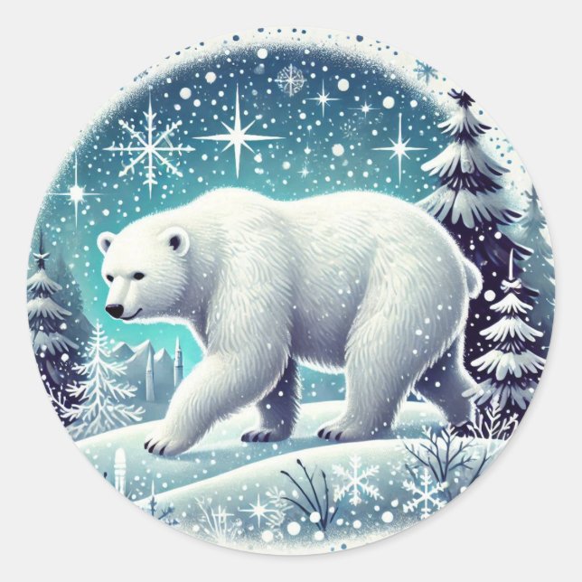 "Arctic Polar Bear Bliss" Classic Round Sticker (Front)