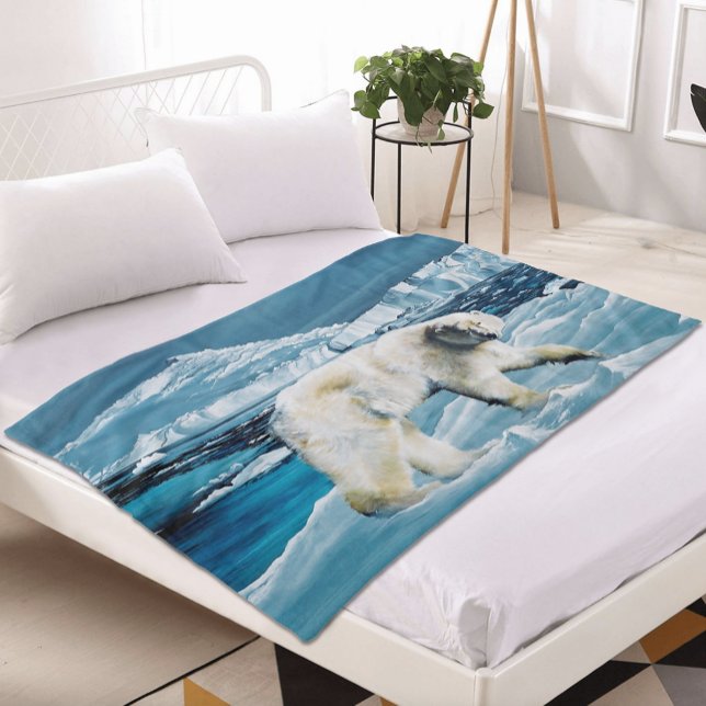 Arctic Polar Bear Blue Fleece Blanket (Creator Uploaded)