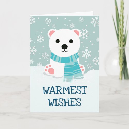 Arctic Polar Bear Cub Snowflakes Christmas Holiday Card