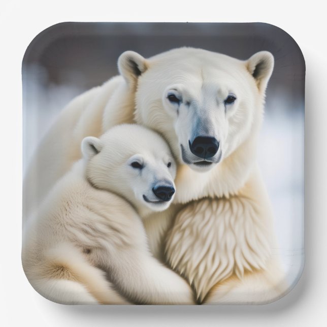 Arctic Polar Bear Love Paper Plates (Front)