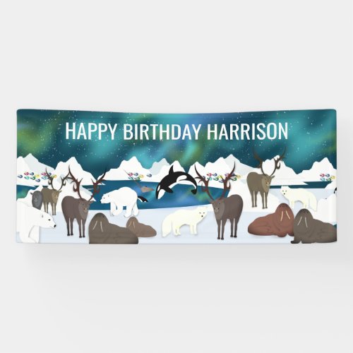 Arctic Polar Bear Reindeer Walrus Orca Narwhal Fox Banner