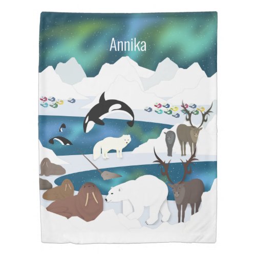 Arctic Polar Bear Reindeer Walrus Orca Narwhal Fox Duvet Cover