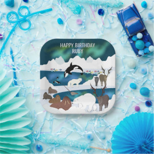 Arctic Polar Bear Reindeer Walrus Orca Narwhal Fox Paper Plates