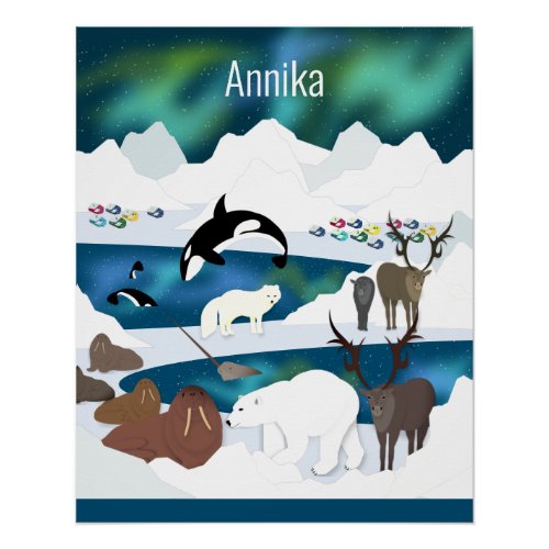 Arctic Polar Bear Reindeer Walrus Orca Narwhal Fox Poster