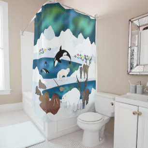 Arctic Polar Bear Reindeer Walrus Orca Narwhal Fox Shower Curtain