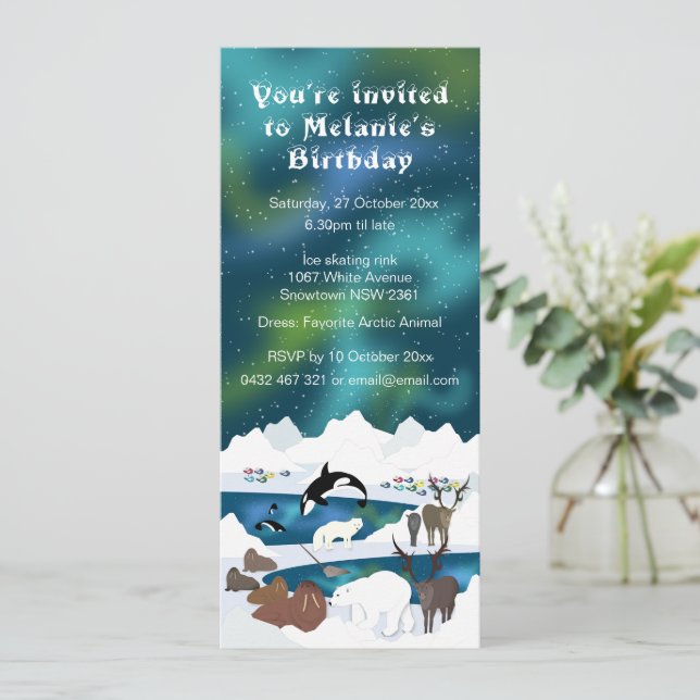 Arctic Polar Bear Reindeer Walrus Orca Narwhal Invitation (Standing Front)