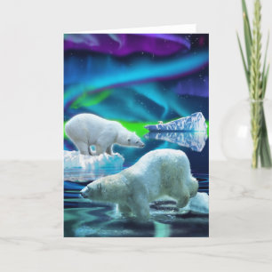 Arctic Polar Bears & Aurora Art Greeting Cards