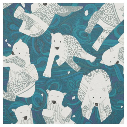 arctic polar bears blue fabric