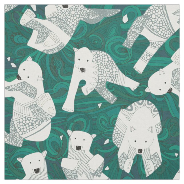 arctic polar bears green fabric (Swatch)