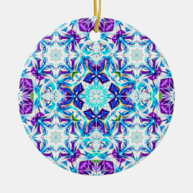 Arctic Prism — Colorful Snowflake Mandala Ceramic Ornament (Front)