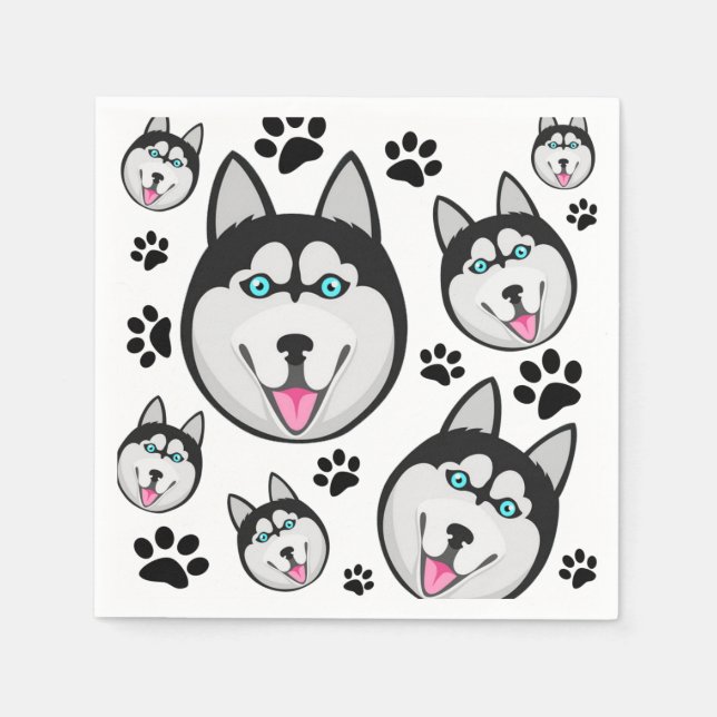 Arctic Puppy Siberian Husky Big Sled Dog Napkins (Front)