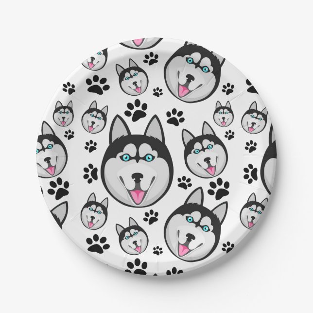 Arctic Puppy Siberian Husky Big Sled Dog Paper Plates (Front)
