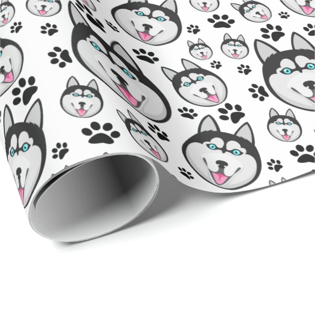 Arctic Puppy Siberian Husky Big Sled Dog Wrapping Paper (Roll Corner)