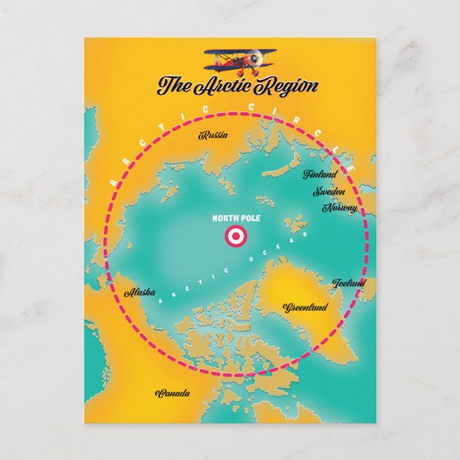 Arctic Region north pole map Postcard (Front)