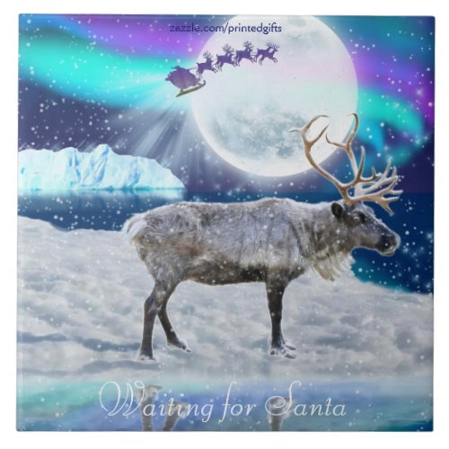 Arctic Reindeer  Santa Claus Christmas Fantasy Ceramic Tile