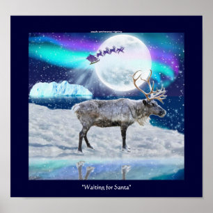 Arctic Reindeer & Santa Claus Christmas Fantasy Poster