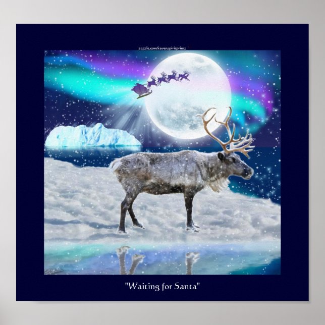 Arctic Reindeer & Santa Claus Christmas Fantasy Poster (Front)