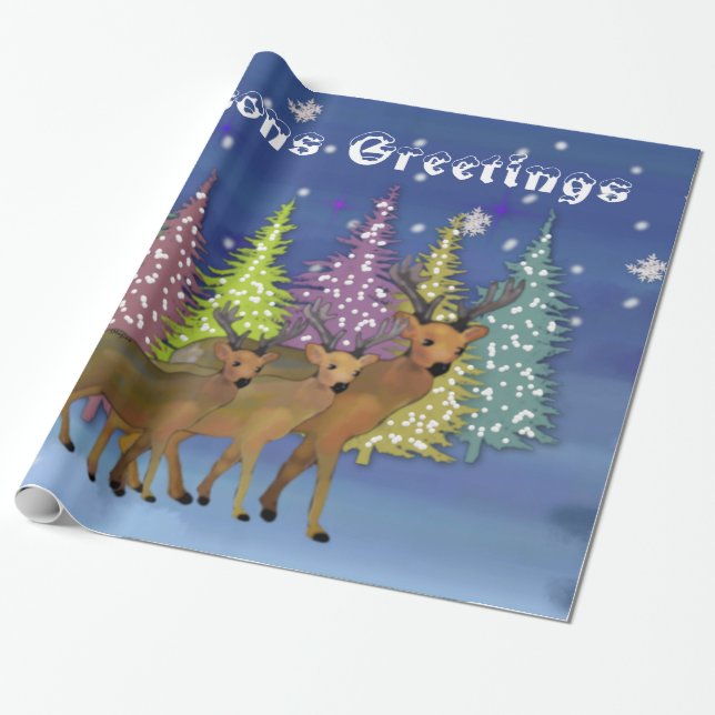 Arctic Reindeer Wrapping Paper (Unrolled)