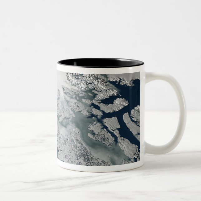 Arctic sea ice above North America Two-Tone Coffee Mug (Right)
