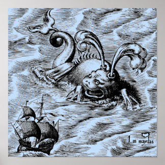 Arctic Sea Monster and Sailing Ship Poster