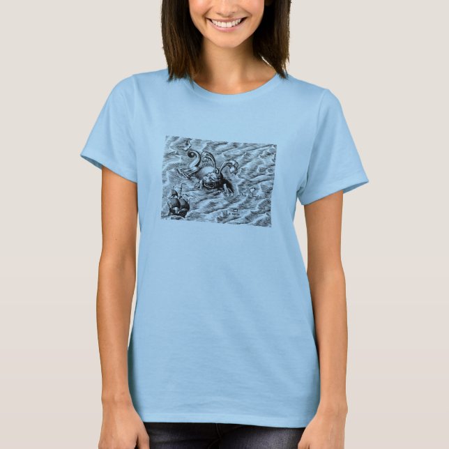 Arctic Sea Monster and Sailing Ship T-Shirt (Front)