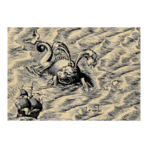 Arctic Sea Monster & Sailing Ship Sepia World Map