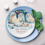 Arctic seal winter birthday personalized template paper plates<br><div class="desc">Cute baby seals arctic winter birthday party personalized paper plates template ,  watercolor winter wonderland cute baby seals  having a party with a birthday cake winter themed children birthday party personalized table decor</div>