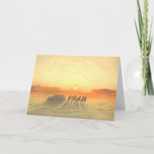Arctic Sledge Expedition Midnight Sun Lithograph Card