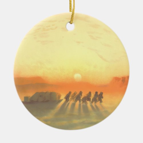 Arctic Sledge Expedition Midnight Sun Lithograph Ceramic Ornament