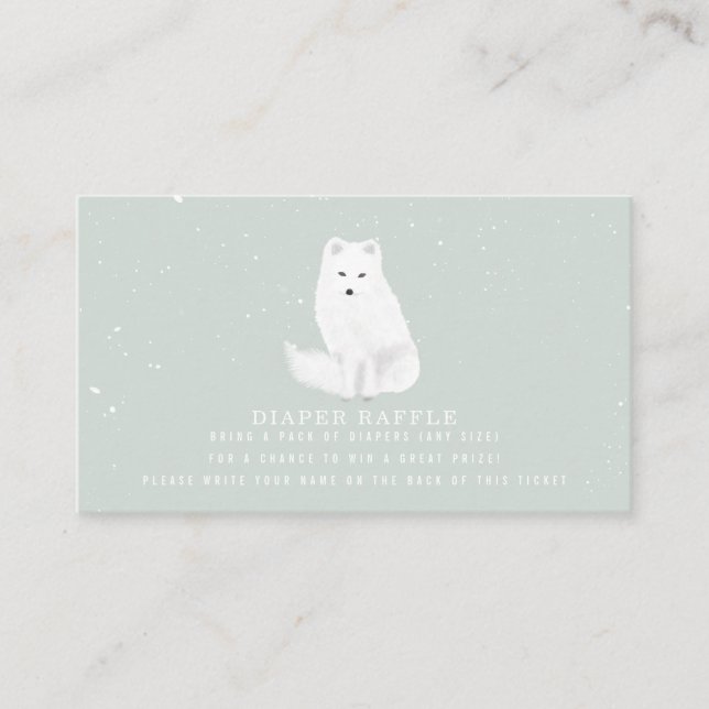 Arctic Snow Fox Blue Baby Shower Diaper Raffle Enclosure Card (Front)