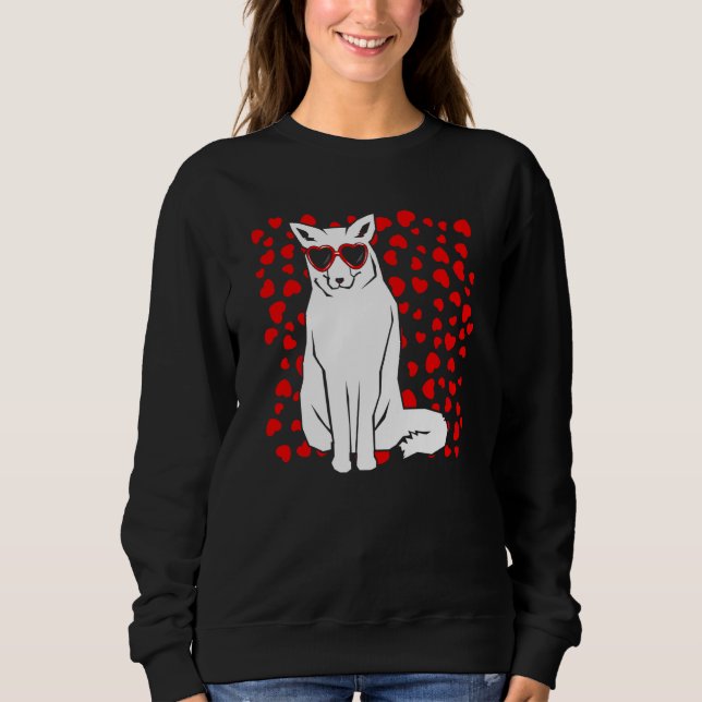 Arctic Snow Fox Heart Glasses Valentines Day Anima Sweatshirt (Front)