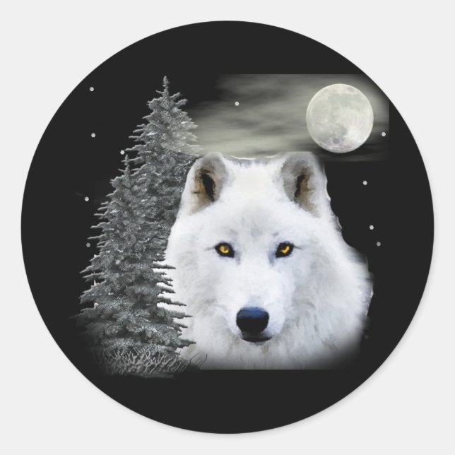 arctic snow wolf classic round sticker (Front)