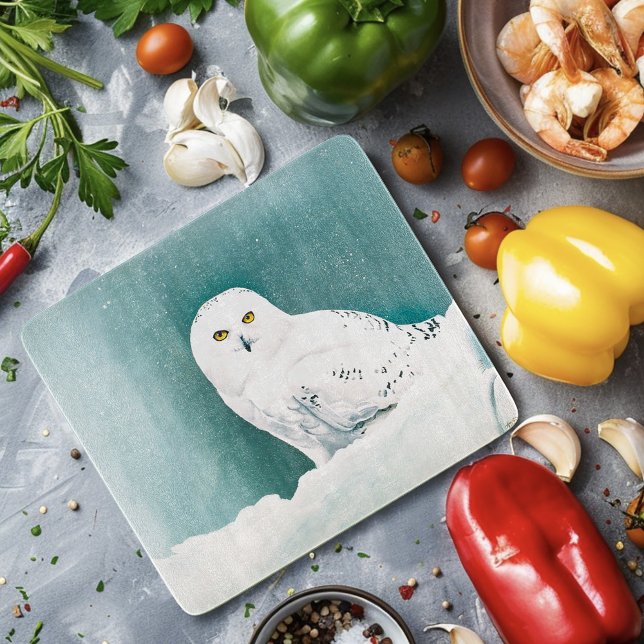 Arctic Teal Snowy Owl Cutting Board (Creator Uploaded)