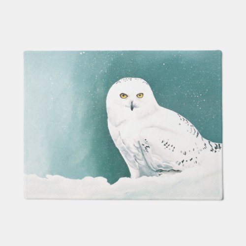 Arctic Teal Snowy Owl Doormat