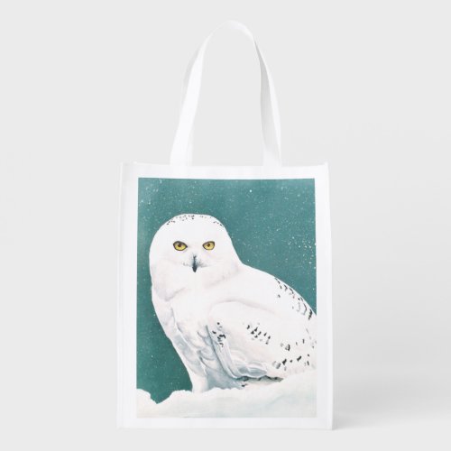 Arctic Teal Snowy Owl Grocery Bag