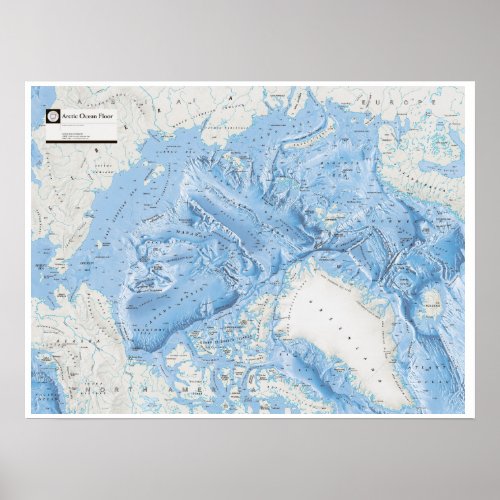  Arctic The ARCTIC Ocean FLOOR map  Poster