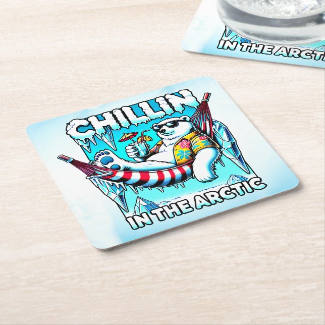 Arctic Vacation Square Paper Coaster (Angled)