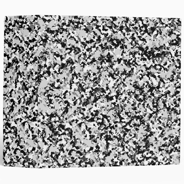 Arctic White Grey Black Camo Camouflage 3 Ring Binder (Front/Spine)