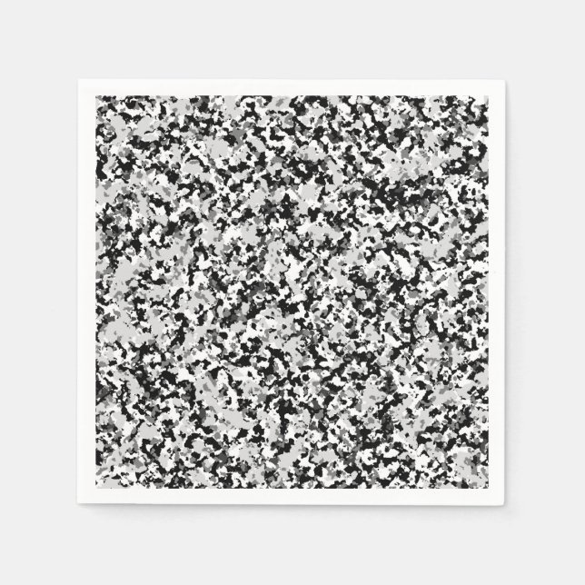 Arctic White Grey Black Camo Camouflage Party Napkins (Front)